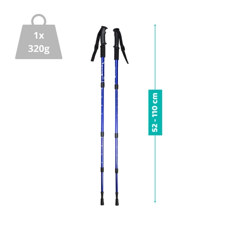 Lekkie kijki trekkingowe z regulacją Be-Active o wadze jednego kijka 320 g