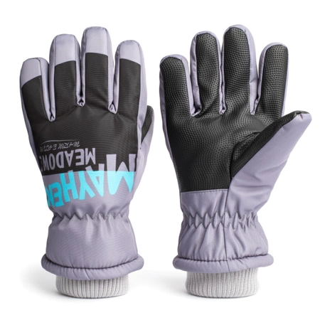 Rękawiczki ortalionowe ciepłe grube dla chłopca rękawice narciarskie szare