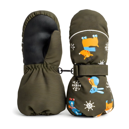 Rękawiczki zimowe jednopalczaste zielone narciarskie wodoodporne rękawice dla dzieci