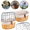 Kosz rowerowy z wikliny z wyściółką i metalową osłoną transporter na kierownik dla psa kota zwierząt