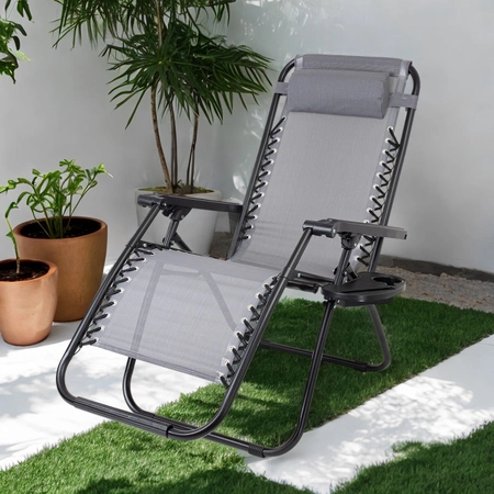 Leżak turystyczny Zero Gravity - szary, wygodny i mobilny