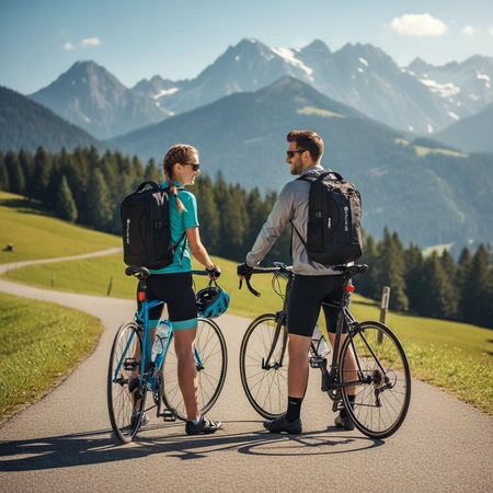Plecak sportowy Be Active na wycieczce rowerowej w terenie górskim