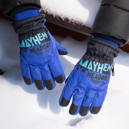 Rękawiczki ortalionowe ciepłe grube dla chłopca rękawice narciarskie niebieskie