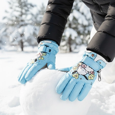 Rękawiczki zimowe ortalionowe ciepłe rękawice narciarskie dla dzieci niebieskie