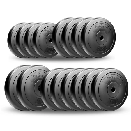 Zestaw do ćwiczeń 110kg z ławką treningową TB1001, stojakami wolnostojącymi, sztangą / gryfem prostym 180 cm, obciążeniem 65 kg i hantlami