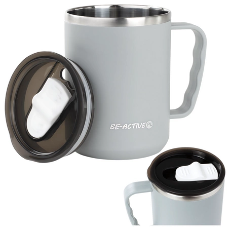 Kubek termiczny szary turystyczny termos z rączką 450ml na kawę herbatę
