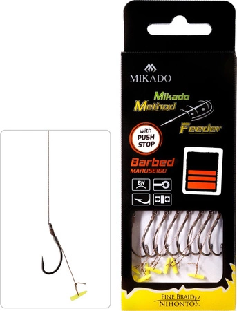 PRZYPON DO METHOD FEEDER - Z PUSH STOPEM - hak z zadziorem nr 4 / plecionka: 0.16mm/10cm - 8 sztuk
