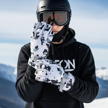 Rękawice narciarskie zimowe na deskę narty rozmiar S dłoń 17 cm biało-czarne