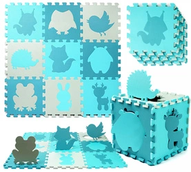 Mata puzzle piankowe edukacyjne dla dzieci 86x86 turkusowo szara