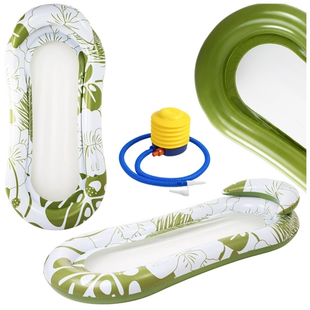 Materac dmuchany do pływania plażowy z oparciem dno z siatki zielony nadruk