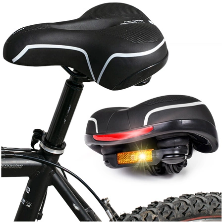 Siodełko rowerowe szerokie amortyzujące z odblaskami RS7 białe