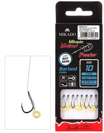 PRZYPON METHOD FEEDER - Z GUMKĄ - hak z zadziorem nr 12 / żyłka: 0.23mm/10cm - 8 sztuk
