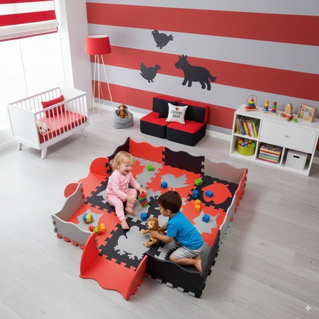 Mata piankowa edukacyjna puzzle dla dzieci 114x114 gruba czerwona