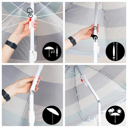 Parasol ogrodowy plażowy składany na balkon 180cm Paski biało-niebieskie + kotwa