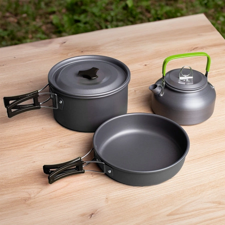 Zestaw garnków naczyń turystycznych pod namiot czarny