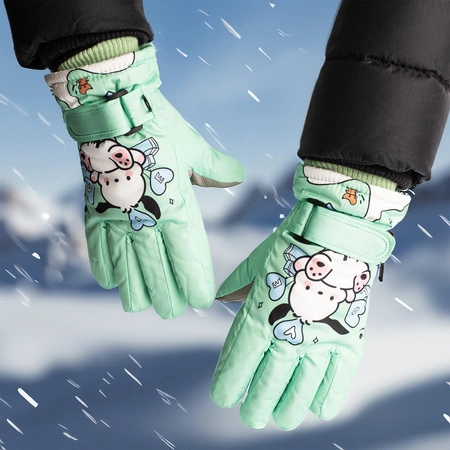 Rękawiczki zimowe ortalionowe ciepłe rękawice narciarskie dla dzieci świeża zieleń