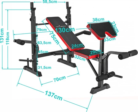 Zestaw 116kg z ławką treningową PH 2131 - ławka, sztanga, gryf łamany, obciążenia, hantle