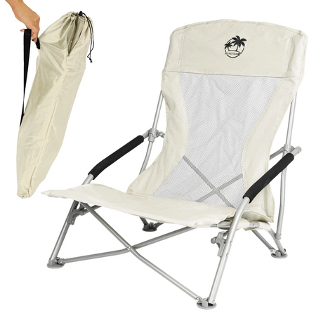Krzesło turystyczne plażowe wędkarskie na kemping ryby rozkładane kremowe