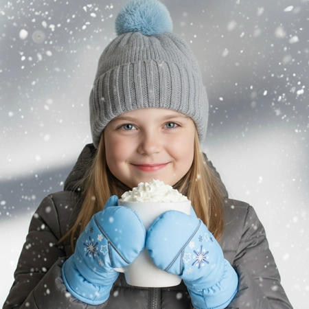 Rękawiczki dziecięce narciarskie zimowe niebieskie rękawice jednopalczaste ciepłe 2-6 lat