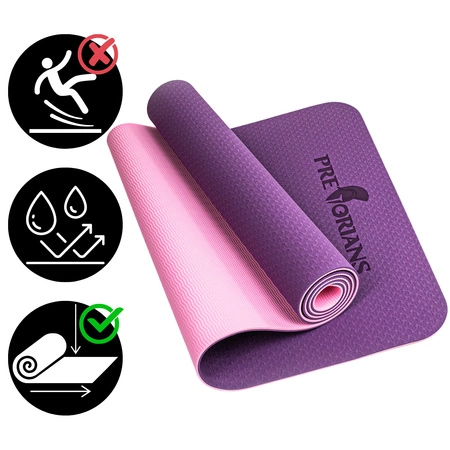 Mata do ćwiczeń fitness yogi 6mm TPE Pretorians różowo-fioletowa