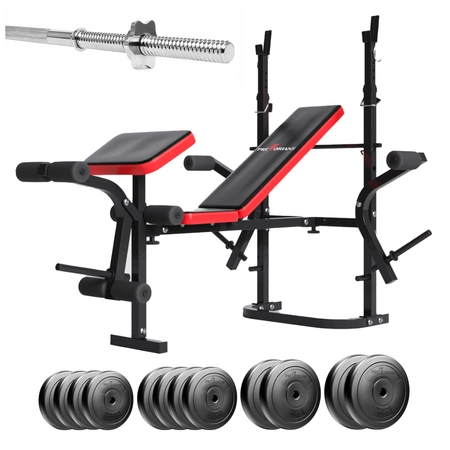 Zestaw do ćwiczeń 75kg z ławką treningową PH 2132 sztangą prostą 180 cm i obciążeniem 45 kg