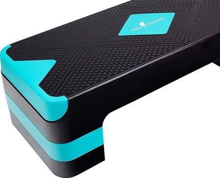 Step do aerobiku 3 stopnie regulowany czarno-turkusowy Pretorians