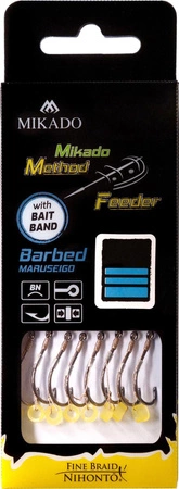 PRZYPON DO METHOD FEEDER Z GUMKĄ - hak z zadziorem nr 10 / plecionka: 0.12mm/10cm - 8 sztuk