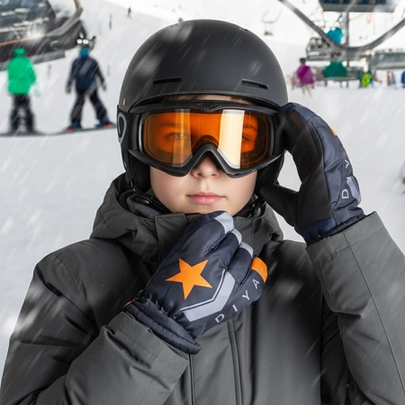 Rękawiczki pięciopalczaste ortalionowe ciepłe grube dla chłopca rękawice narciarskie granatowe