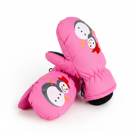 Rękawiczki dziecięce narciarskie zimowe jednopalczaste 12 cm różowe