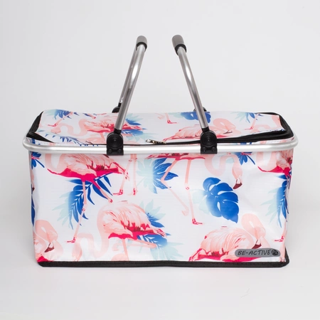 Kosz termiczny 30l składany na piknik i zakupy - wzór różowy flaming