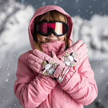 Rękawiczki zimowe ortalionowe ciepłe rękawice narciarskie dla dzieci różowe