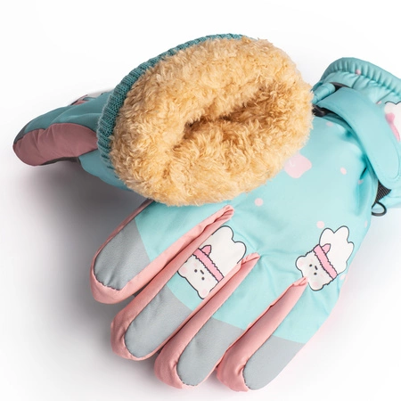 Rękawice narciarskie zimowe rękawiczki dla dzieci ocieplane wodoodporne miętowe dla dziewczynki