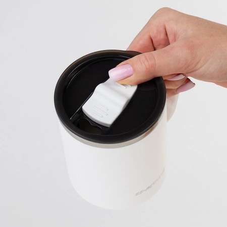 Kubek termiczny biały turystyczny termos z rączką 450ml na kawę herbatę