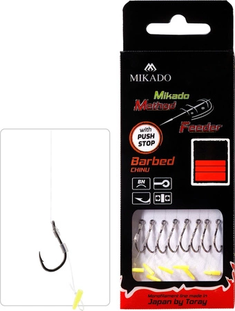 PRZYPON METHOD FEEDER - Z PUSH STOPEM - hak z zadziorem nr 8 / żyłka: 0.25mm/10cm - op.8szt.