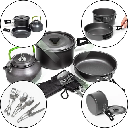 Zestaw garnków naczyń turystycznych na kemping ZG4-03 czarny
