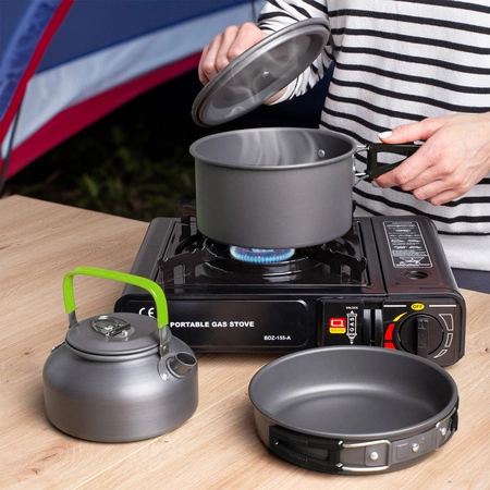 Zestaw garnków naczyń turystycznych pod namiot czarny