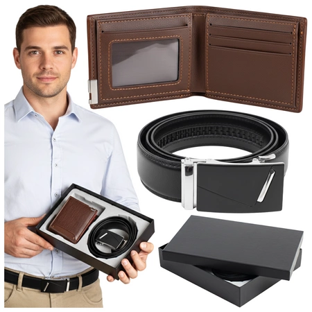 Pasek i portfel na prezent dla chłopaka elegancki męski zestaw ZP07