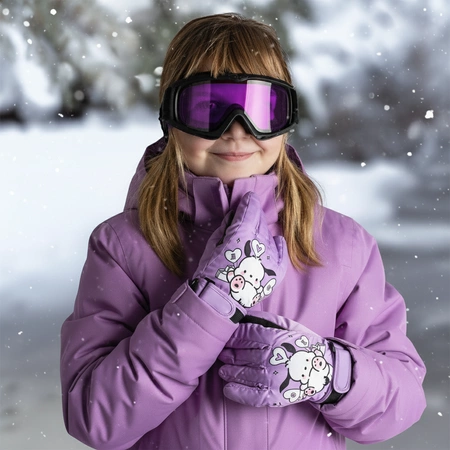 Rękawiczki zimowe ortalionowe ciepłe rękawice narciarskie dla dzieci fioletowe