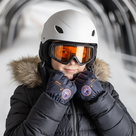 Rękawiczki pięciopalczaste ortalionowe ciepłe grube dziecięce rękawice narciarskie granatowe