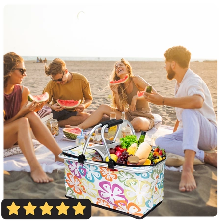 Kosz termiczny na zakupy piknikowy duży 30 litrów kwiaty