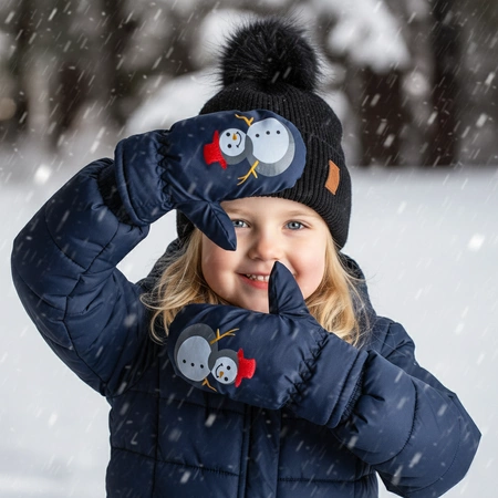 Rękawiczki dziecięce narciarskie zimowe jednopalczaste 12 cm granatowe