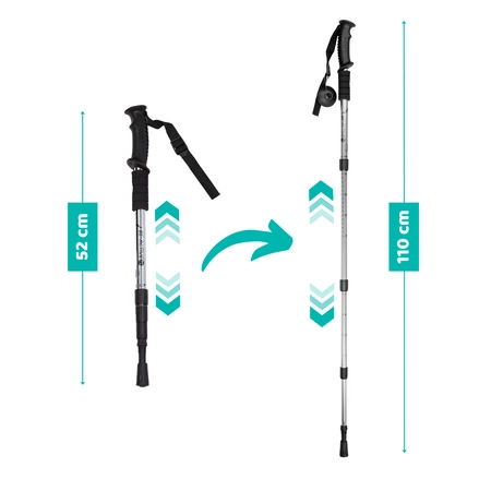 Składany kij trekkingowy Be Active – regulacja długości od 52 cm do 110 cm, lekki i wytrzymały aluminiowy kij do wędrówek górskich
