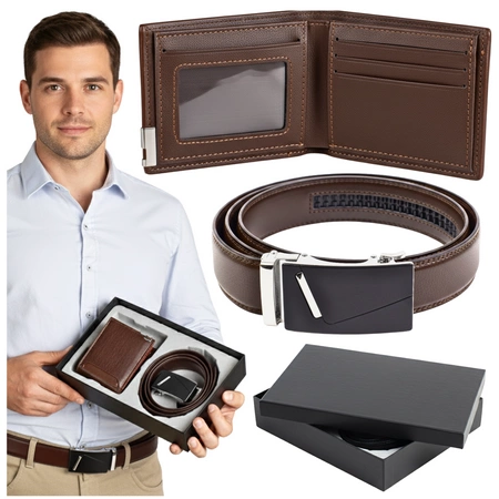 Pasek i portfel na prezent dla chłopaka elegancki męski zestaw ZP09