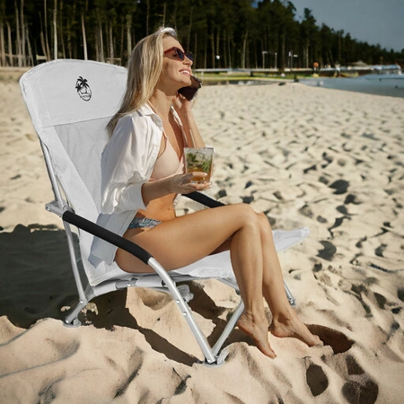 Krzesło turystyczne plażowe wędkarskie na kemping ryby rozkładane białe