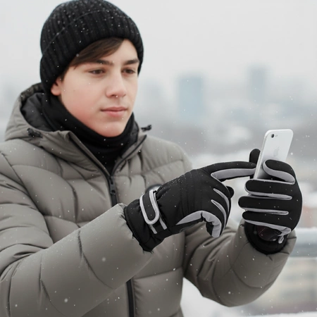 Rękawiczki do ekranów dotykowych narciarskie na zimę M szare