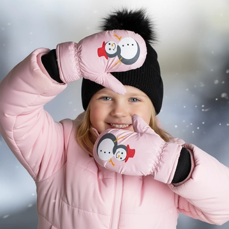 Rękawiczki dziecięce narciarskie zimowe jednopalczaste 12 cm jasnoróżowe