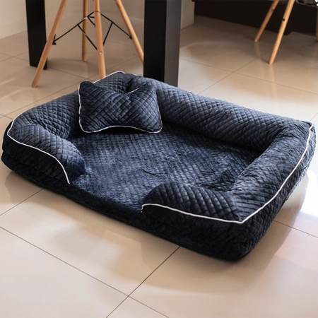 Legowisko posłanie dla psa z poduszką welurowe szare M