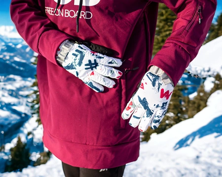 Rękawice narciarskie zimowe na deskę narty rozmiar M dłoń 19 cm biało-czerwone