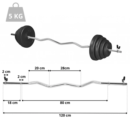 Zestaw do ćwiczeń 25kg z gryfem łamanym 120 cm i nakładem obciążeń