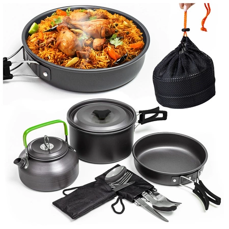 Zestaw garnków naczyń turystycznych na kemping ZG4-03 czarny